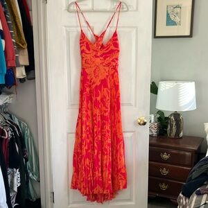 Floral Red and Orange Maxi Dress